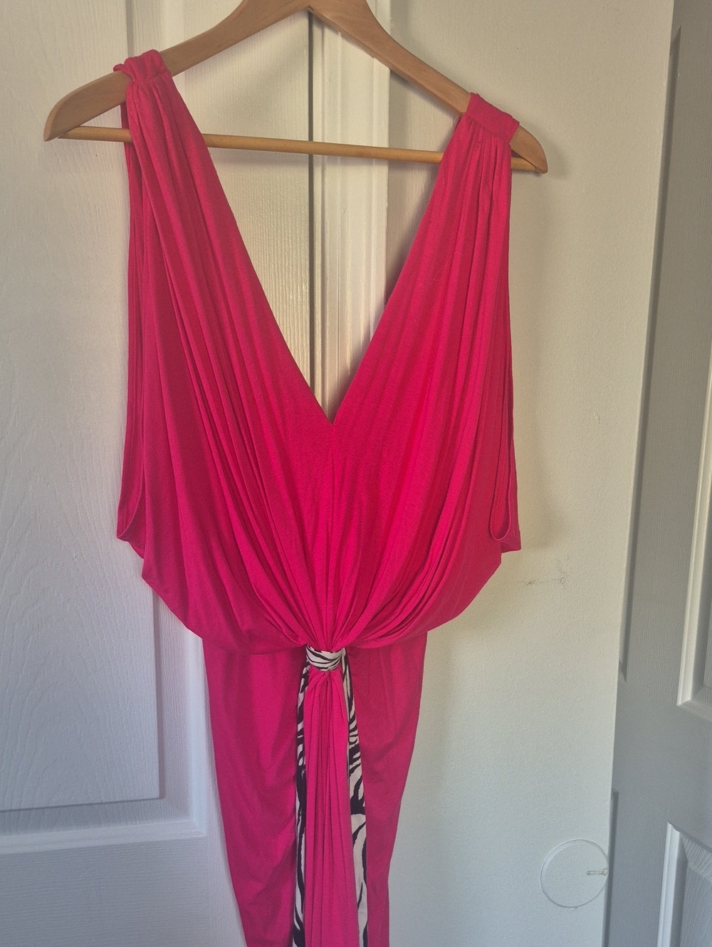 T-Bags Hot Pink Draped Mini Dress with Zebra Tie